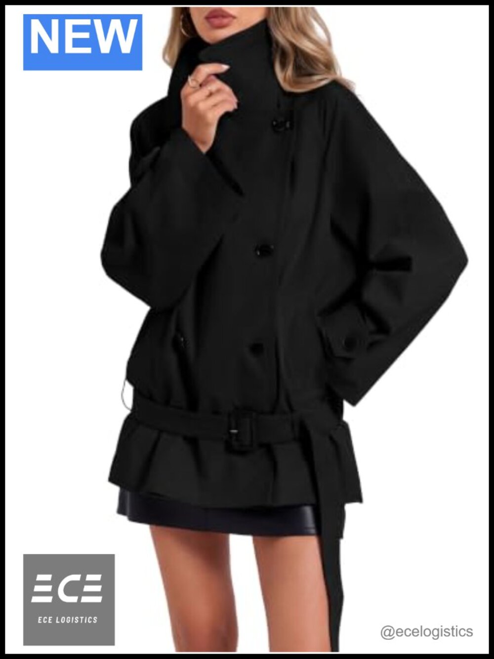 Cropped Trench Coat Double Breasted Belted Lapel Collar Women's Fall Jacket